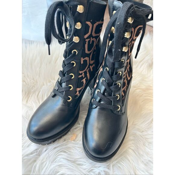 Guess black Logo Chunky Heel combat Lace-up Platform Ankle Boots Size 6M y2k - Picture 3 of 5